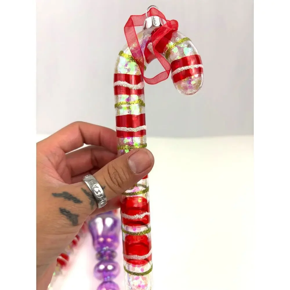 Lot‎ of 5 Holiday Ornaments Christmas Candy Cane Glass Bundle Speckled